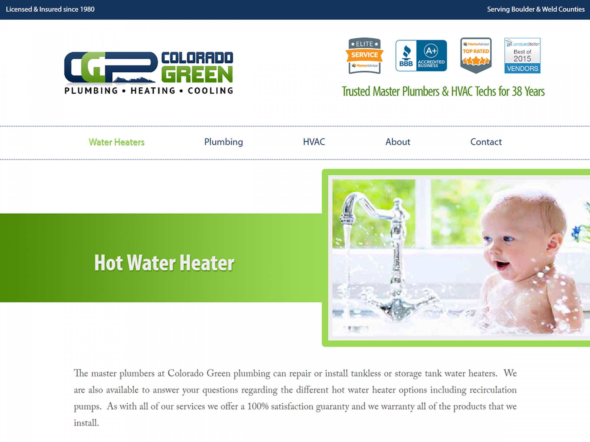 Colorado Green Plumbing Website Services Page