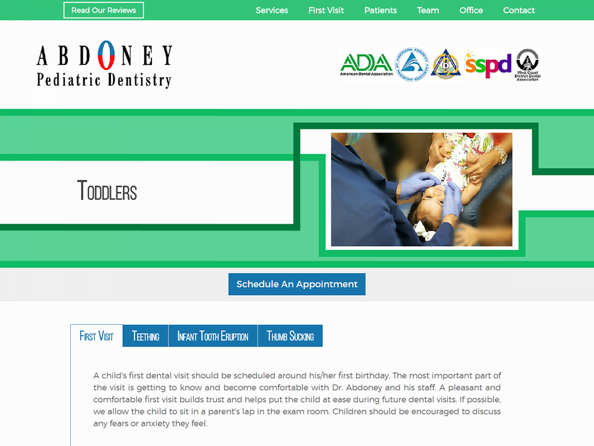 Abdoney Pediatric Dentistry Toddler Website Page Design